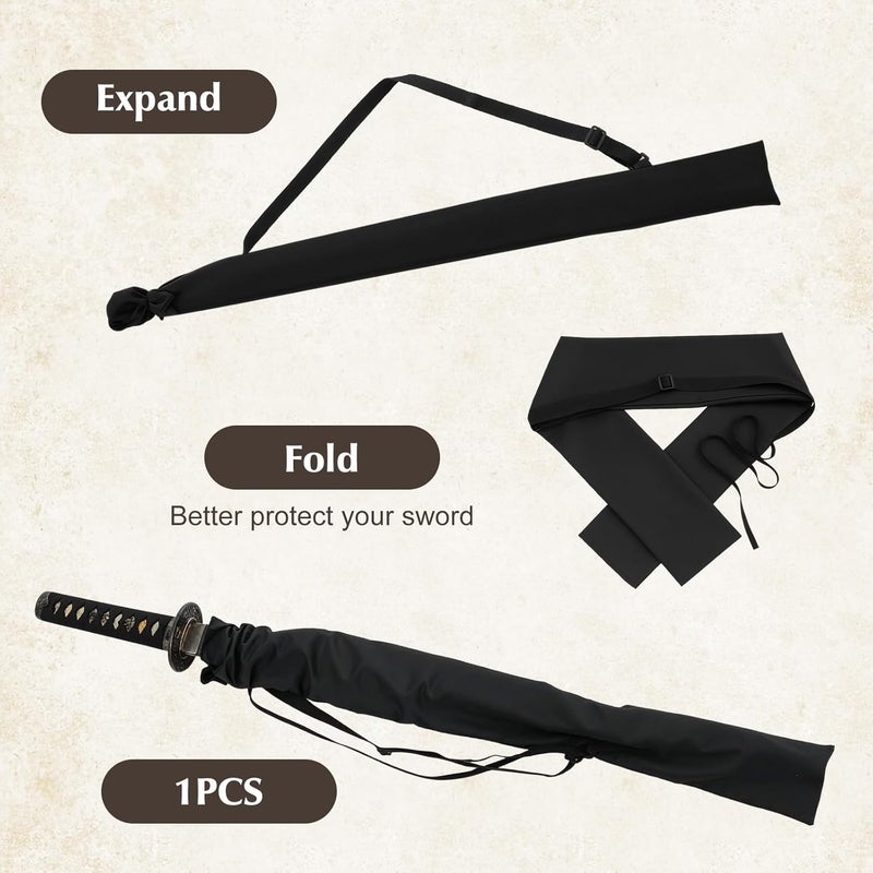 ADLABLD Sword Bag Black Samurai Swords Carrying Case Ninja Sword Sheath Cover Carry Bag Carrying Case Holder Katana Cases with Strap Bokken Bags for Samurai Cosplay Costume Halloween Party - Image 4